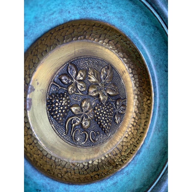 Oppenheim Israel Hammered Brass Verdigris Enamel Bowl For Sale - Image 9 of 10