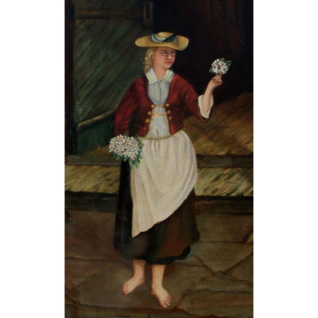 American Late 19th Century "The Flower Seller" Figurative Oil Painting For Sale - Image 3 of 4
