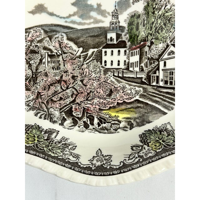 Johnson Bros Friendly Village England Vintage Village Green 11" Scalloped Bowl For Sale In Dallas - Image 6 of 7