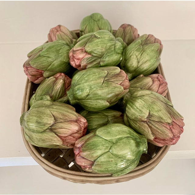 Tuscan Vintage Majolica Ceramic Basket of Artichokes - Made in Italy For Sale - Image 3 of 6