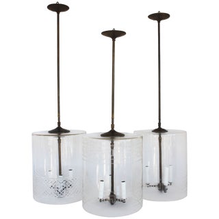 Three Cylindrical Pendant Fixtures For Sale