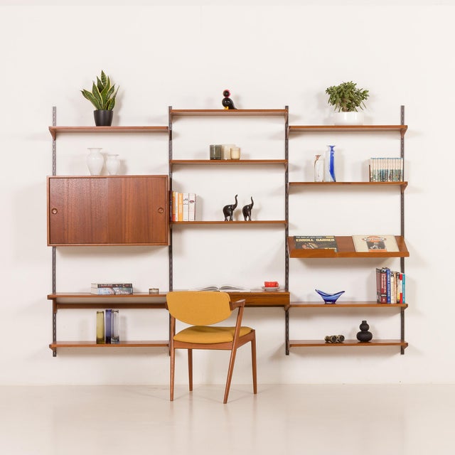 Mid-Century Modern 3-Bay Wall Unit with Desk by Kai Kristiansen for FM Mobler, Denmark, 1960s For Sale - Image 3 of 18