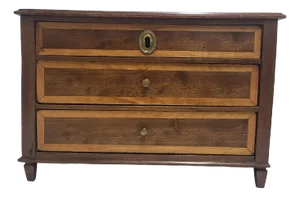 Vintage French Louis XVI Style Inlaid Wood 3 Drawer Jewelry Dresser Box With Key