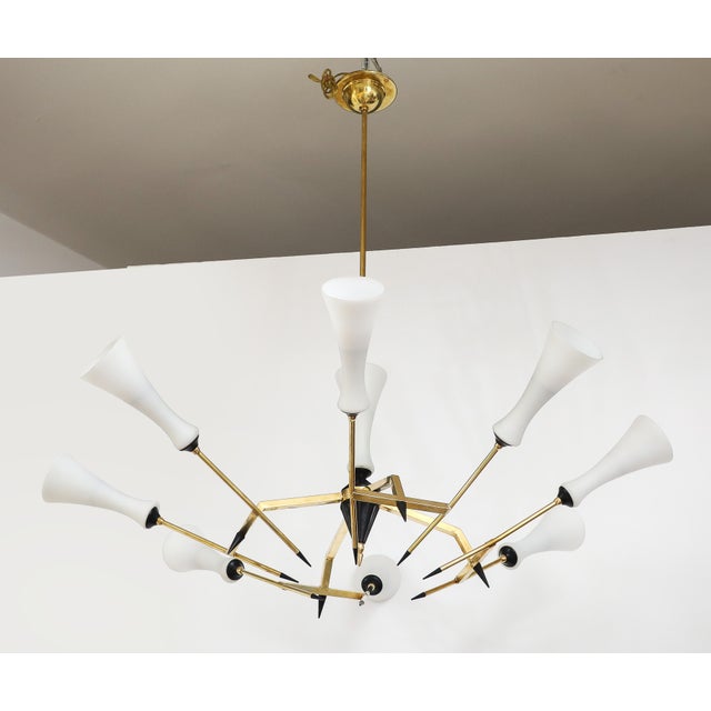1960s Mid-Century Modern Attributed to Stilnovo Large 8 Arm Modernist Brass Chandelier For Sale - Image 10 of 16