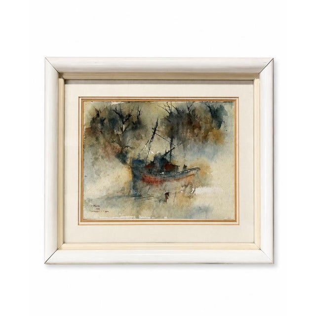 M. Augusto, Shipyards, 1994, Watercolor For Sale - Image 6 of 6