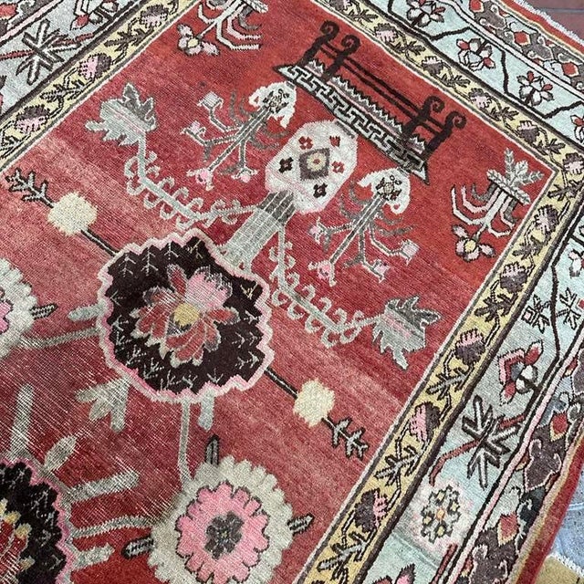 5x8 Antique Khotan Rug | Stylized Flowering Plants and Vases For Sale - Image 4 of 6