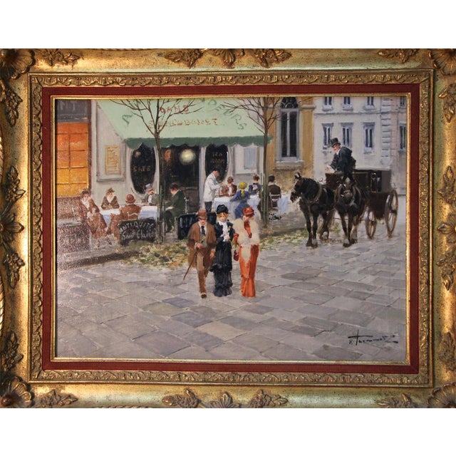 Francesco Tammaro, Paris Café Scene, 1980s, Oil Painting on Plywood, Framed For Sale - Image 9 of 9