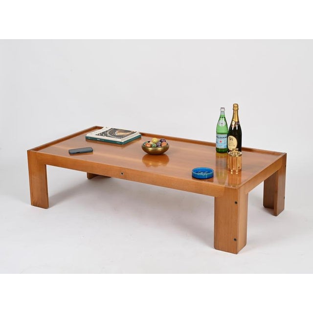 Marvelous and very rare large coffee table in beautiful beechwood, designed by Afra & Tobia Scarpa and produced by Cassina...