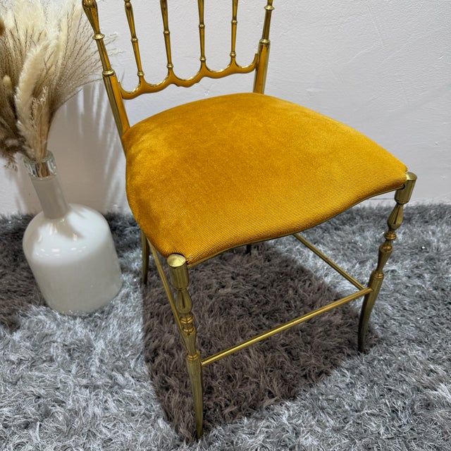 Mid-Century Modern Vintage Italian Chiavari Chair in Brass with Yellow Velvet Upholstery, 1950s For Sale - Image 3 of 12