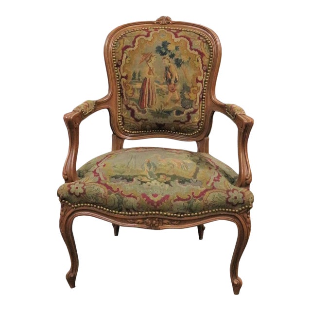 Early 20th Century Louis XV Walnut Needlepoint Chair Chairish