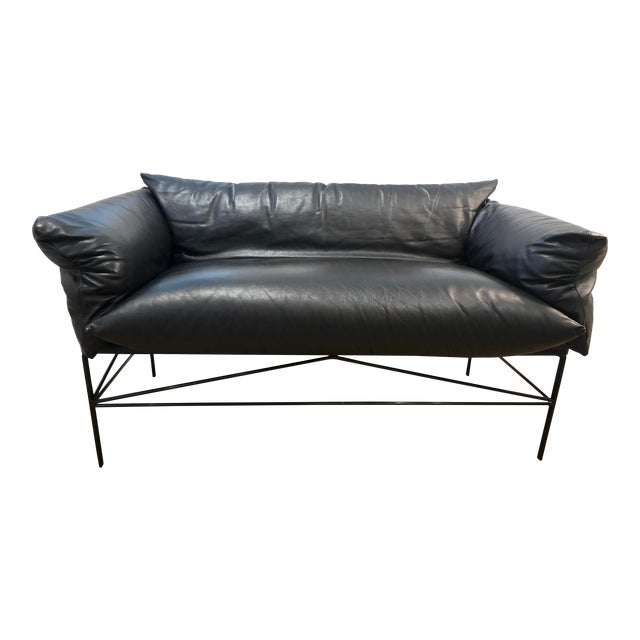 Italian Black Leather Settee Chairish