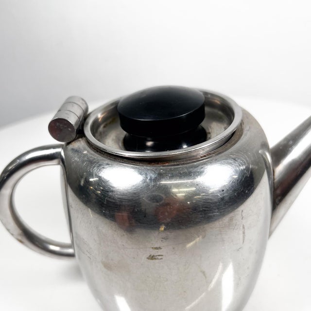 1950s Vintage Art Deco Stylish Small Tea Pot Stainless Steel For Sale In San Diego - Image 6 of 12