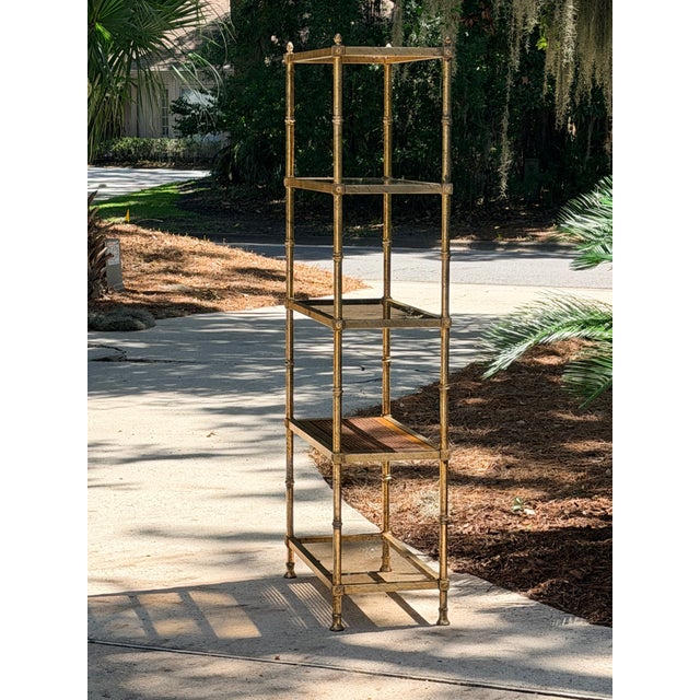 Hollywood Regency Vintage 1970s Italian Gold Gilt Hollywood Regency Faux-Bamboo Étagère For Sale - Image 3 of 18
