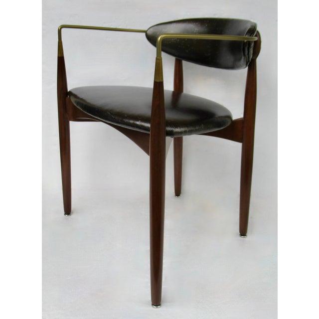 Mid-Century Modern C.1950's Dan Johnson for Selig of Denmark, Walnut & Brass "Viscount" Accent/Lounge Chair With Brentano Textile For Sale - Image 3 of 18