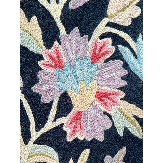 Antique White Beautiful Old Asmara Botanical Pure Wool Hand Stitched Krewel Work Wall Hanging, Tapestry, Throw, Rug or Blanket For Sale - Image 8 of 11