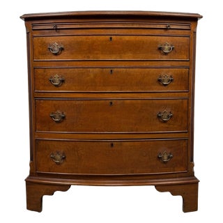 20th Century English Bow-Front Burr Walnut Chest of Drawers For Sale
