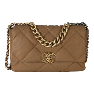 Brown Quilted Canvas Large Chanel 19 Flap Bag
