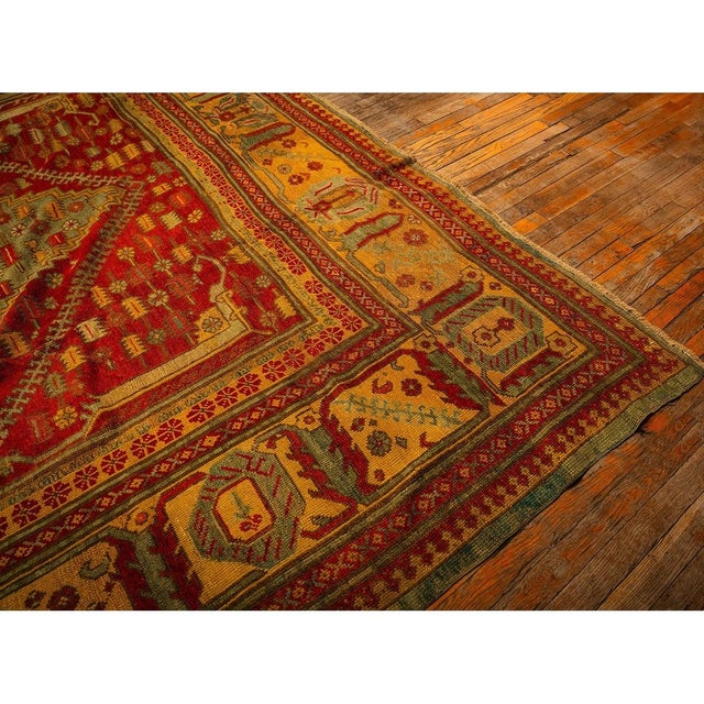 Textile 1890s Red Field Medallion Knotted Wool Antique Oushak Turkish Decorative Rug For Sale - Image 7 of 9