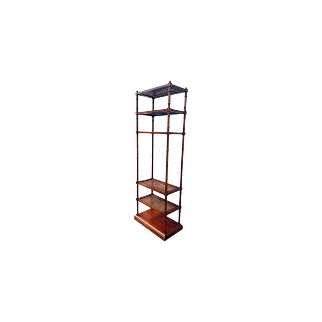 English Hickory Chair Co Cane/Glass Faux Bamboo Etagere For Sale - Image 3 of 8