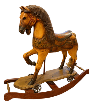 Antique Hand-Carved Wooden Rocking Horse with Original Paint, 1890s