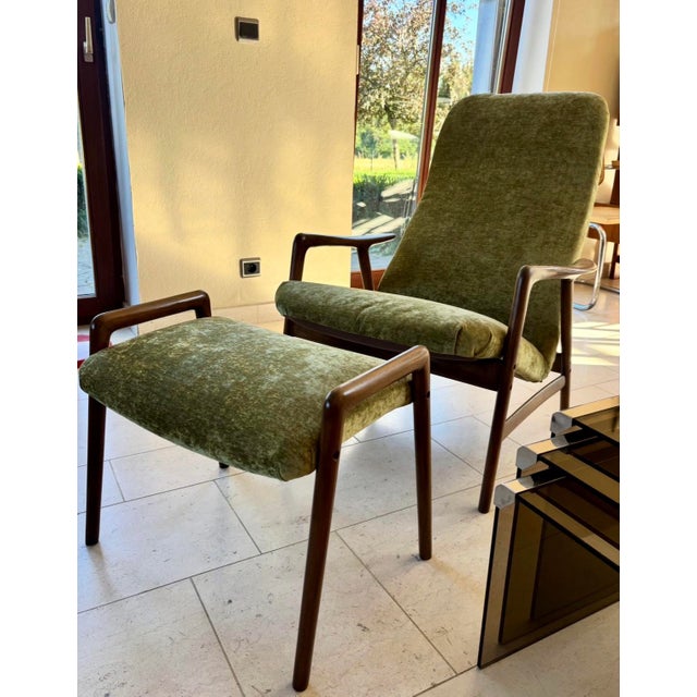 Textile Set of Scandinavian Lounge Chair and Ottoman by Alf Svensson, 1960s For Sale - Image 7 of 12