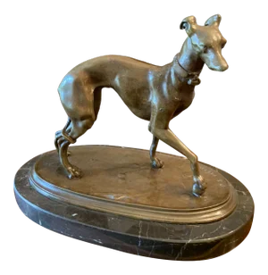 Signed P. J. Mene Bronze Statue of Whippet