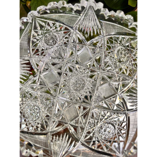 Antique Bergen Crystal Hand Cut Bowl American Brilliant Period Early 20th Century For Sale - Image 6 of 12