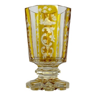 19th Century Bohemian Amber Glass Goblet With Hunting Scene For Sale