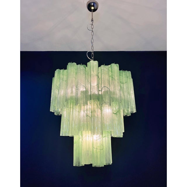 Green Large Three-Tier Murano Glass Tube Chandelier in Green Albaster, 1990s For Sale - Image 8 of 14