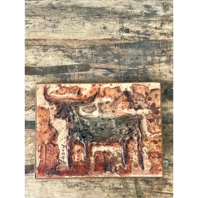 Vintage Original Mixed Media Bull on Canvas For Sale In West Palm - Image 6 of 12