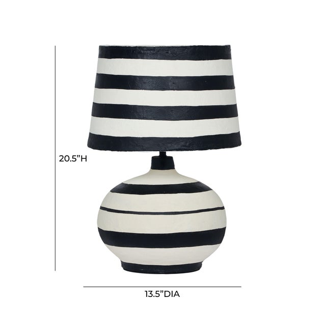 2020s Positano Black Striped Papier Mache Table Lamp For Sale - Image 5 of 6