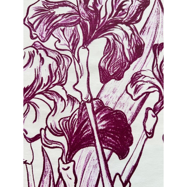 1980s “Burgundy Iris” Original Hand Printed Lithograph. For Sale - Image 9 of 10