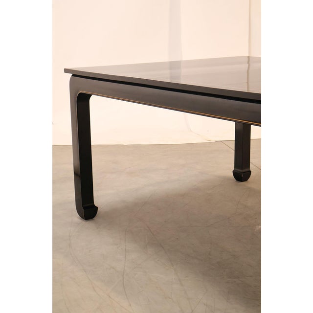Custom Black Lacquered 12 Foot Extendable Dining Table With Gold Line Inlay For Sale - Image 13 of 18