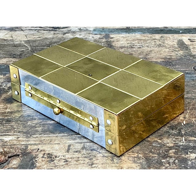 Metal Vintage Checkerboard Brass Small Box For Sale - Image 7 of 12