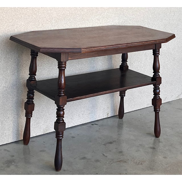 French Country French Two-Tier Walnut Console Side Table For Sale - Image 3 of 12