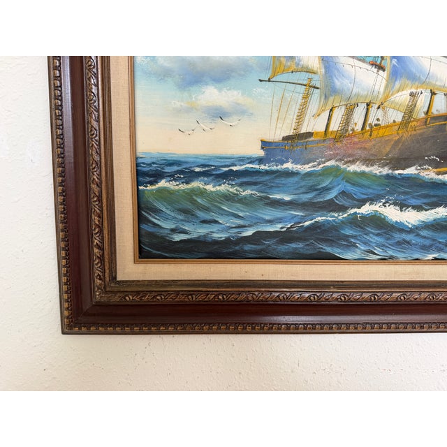 Original Signed Oil Painting Sailing Ship at Sea Maritime Seascape Framed For Sale In Jacksonville, FL - Image 6 of 12