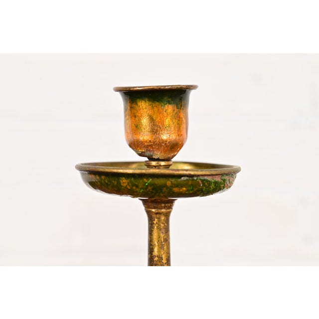 Metal Louis Comfort Tiffany Furnaces Favrile Bronze and Enamel Candlesticks, Pair For Sale - Image 7 of 12