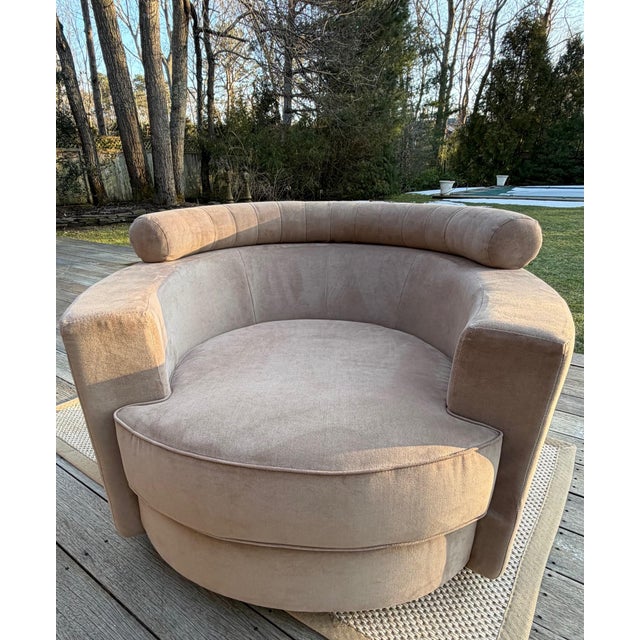 Circular Swivel Chair in Camel Toned Suede For Sale - Image 13 of 16