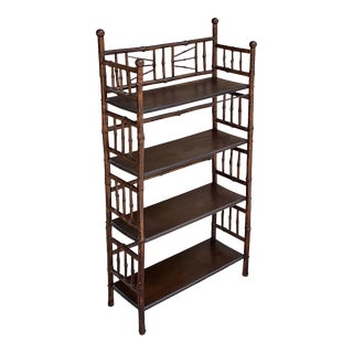 Antique English Aesthetic Movement Burnt Bamboo Bookshelf / Etagere / Shelf For Sale