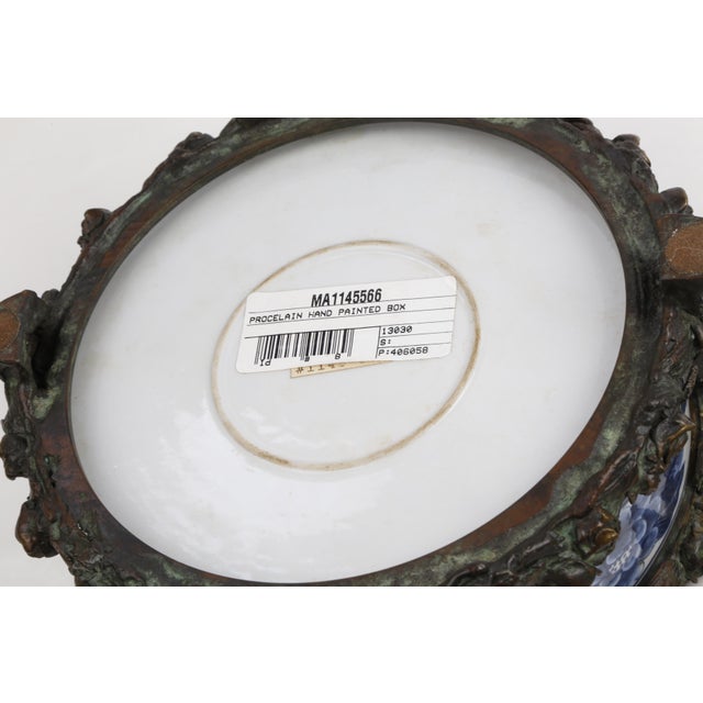 Vintage Maitland-Smith Blue and White Porcelain Box With Brass Hand Painted Floral Details For Sale In Chicago - Image 6 of 13