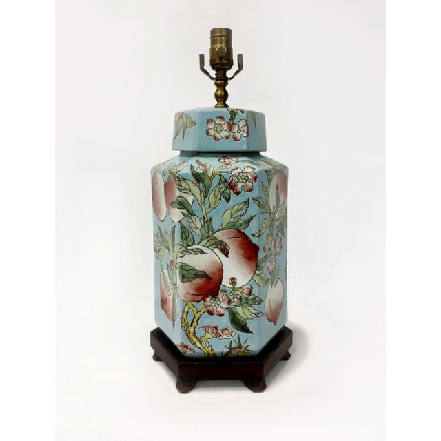 Hexagonal Vase Lamp with Longevity Peaches For Sale - Image 4 of 4