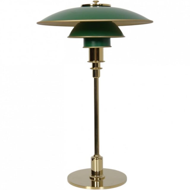 Vintage PH 3/2 Table Lamp with Green Shades by Poul Henningsen, 1920s For Sale - Image 10 of 10