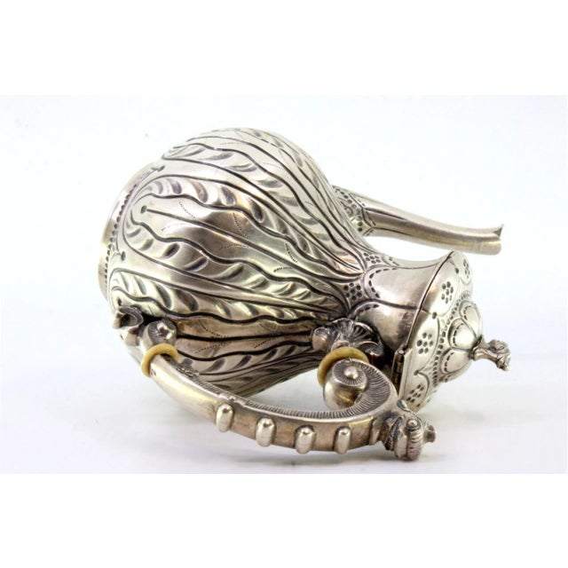 Silver Coffee Pot with Relief Engraving and Handle Lid with Dragon Figure For Sale - Image 4 of 9