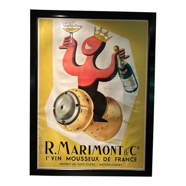 Original C Nicolitch 'R. Marimont & Co' Vintage Framed French Champagne Poster Circa 1954 For Sale