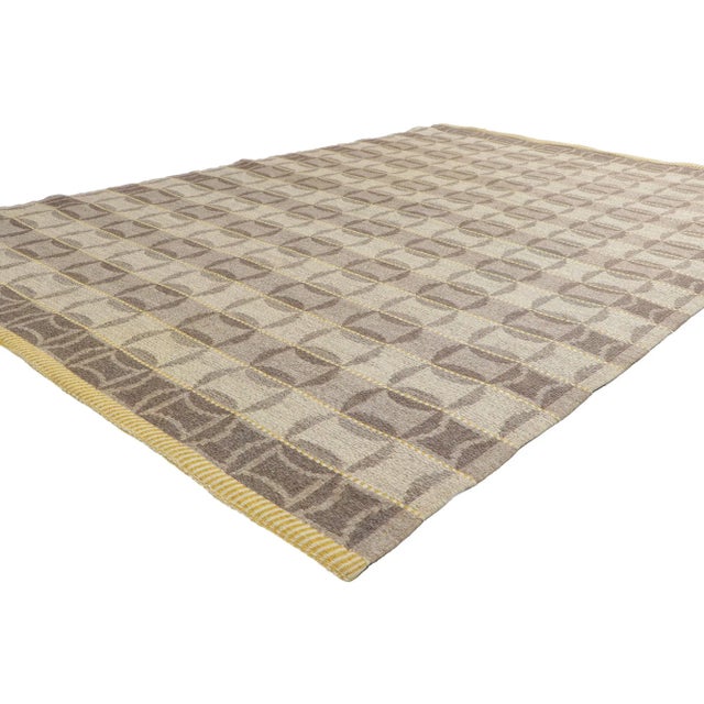 78468 Vintage Swedish Kilim Rollakan Rug, 05'02 x 07'09. Emulating Nordic style with incredible detail and texture, this...