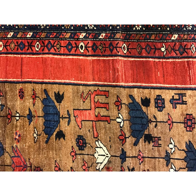 Antique Bakshaish Carpet, Oriental Persian Handmade in Brown, Blue and Red For Sale - Image 4 of 18