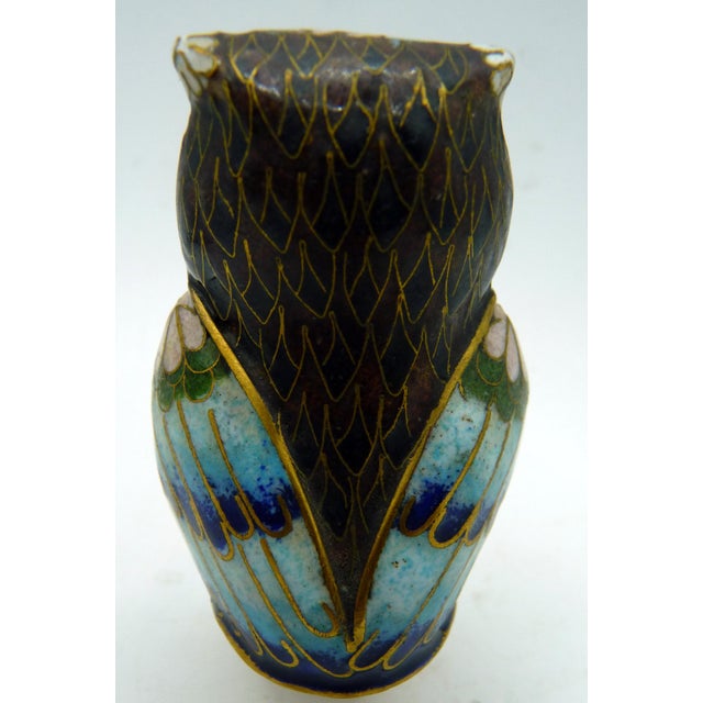 A charming vintage brass cloisonné owl, professionally fitted with a modern standard 1/4-27 threaded base for use as a...