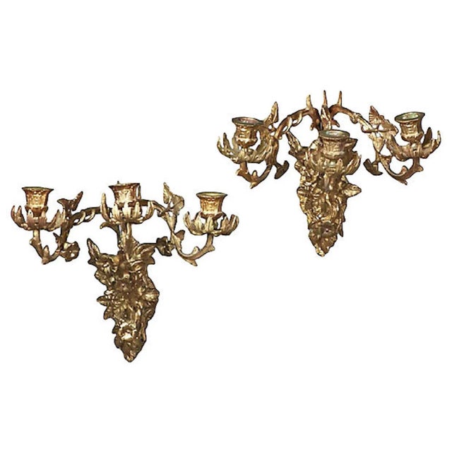Antique Brass Acanthus Leaf & Floral Sconces - a Pair For Sale - Image 10 of 10