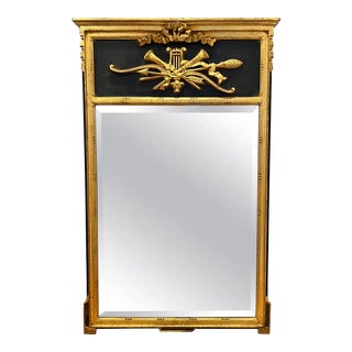 Louis XVI Neoclassical Trumeau Mirror With Giltwood and Black Frame For Sale