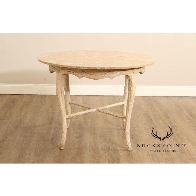 Wood Late 20th Century Faux Bois Carved Wood & Marble Top Round Accent Table For Sale - Image 7 of 17